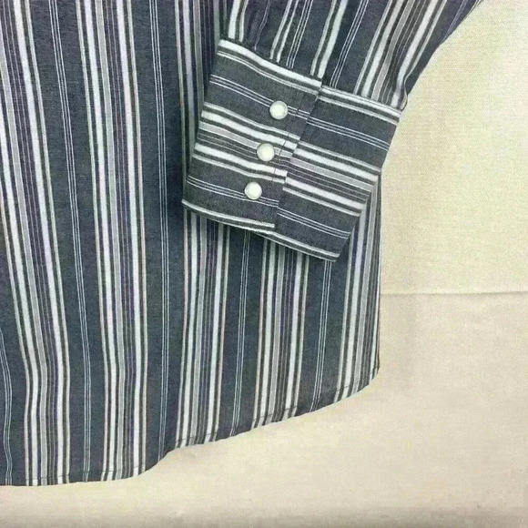 Ely Cattleman Pearl Snap Western Shirt Men XLT Tall Man Striped Blue Rodeo - Picture 5 of 9